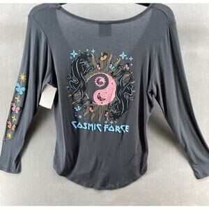 Stunner California T-Shirt Womens S Gray Pink Butterfly Long Sleeve Cosmic Force